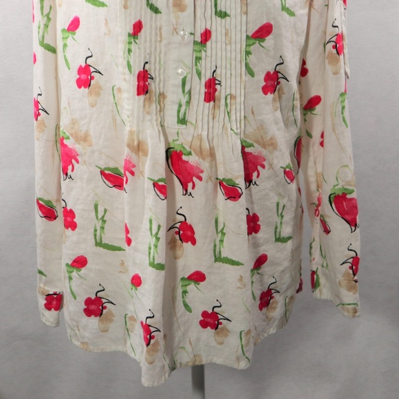 Linen Shirt Blouse Liz Claiborne Cream Pink M - Picture 3 of 8